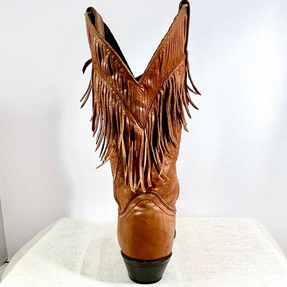 Laredo Tan Leather Fringe Cowboy Boots Women’s Vintage Western Rodeo Style - Picture 13 of 16